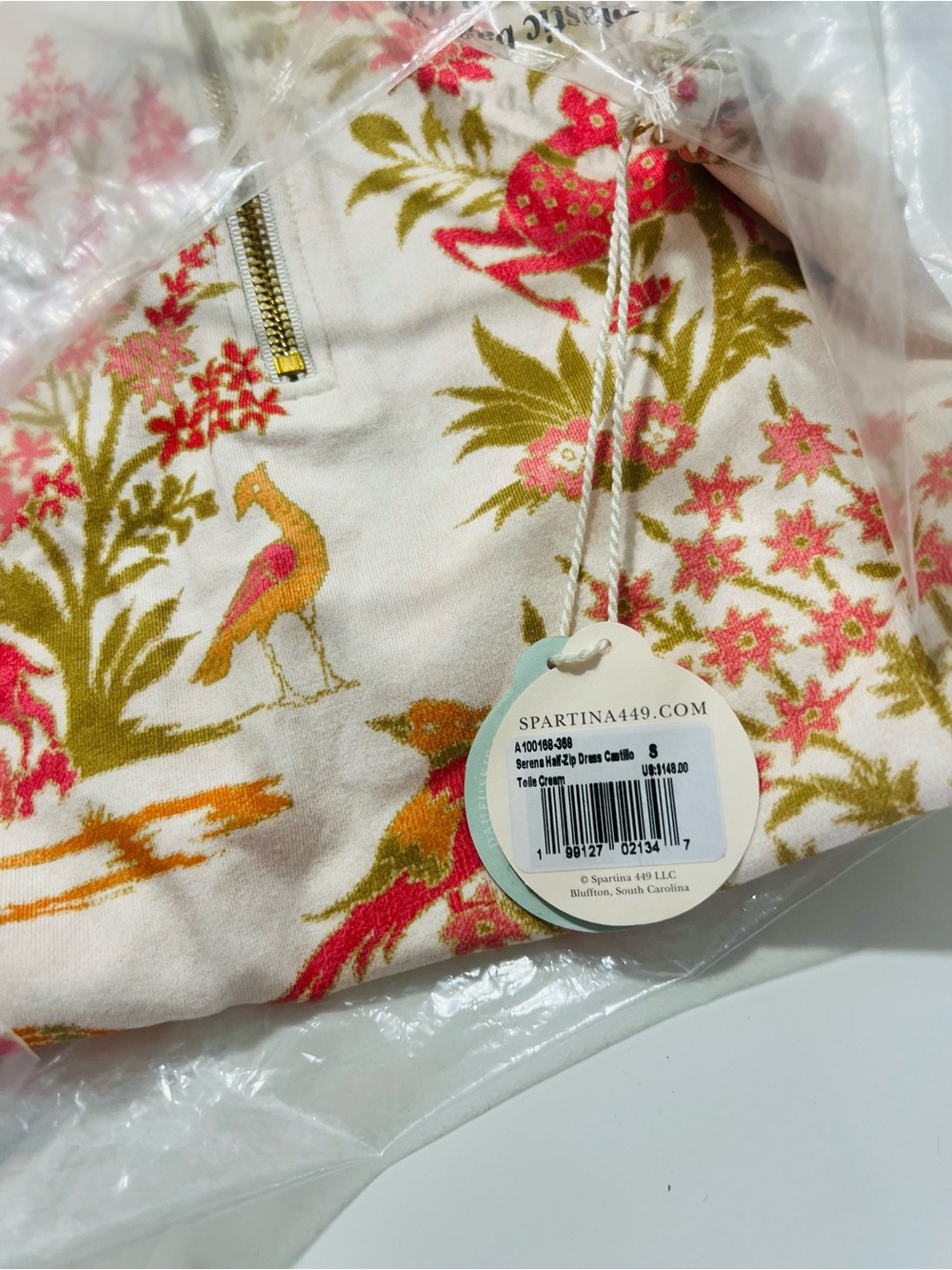 Spartina 449 Serena Half-Zip Dress Castillo Toile Cream - Small - Picture 6 of 7
